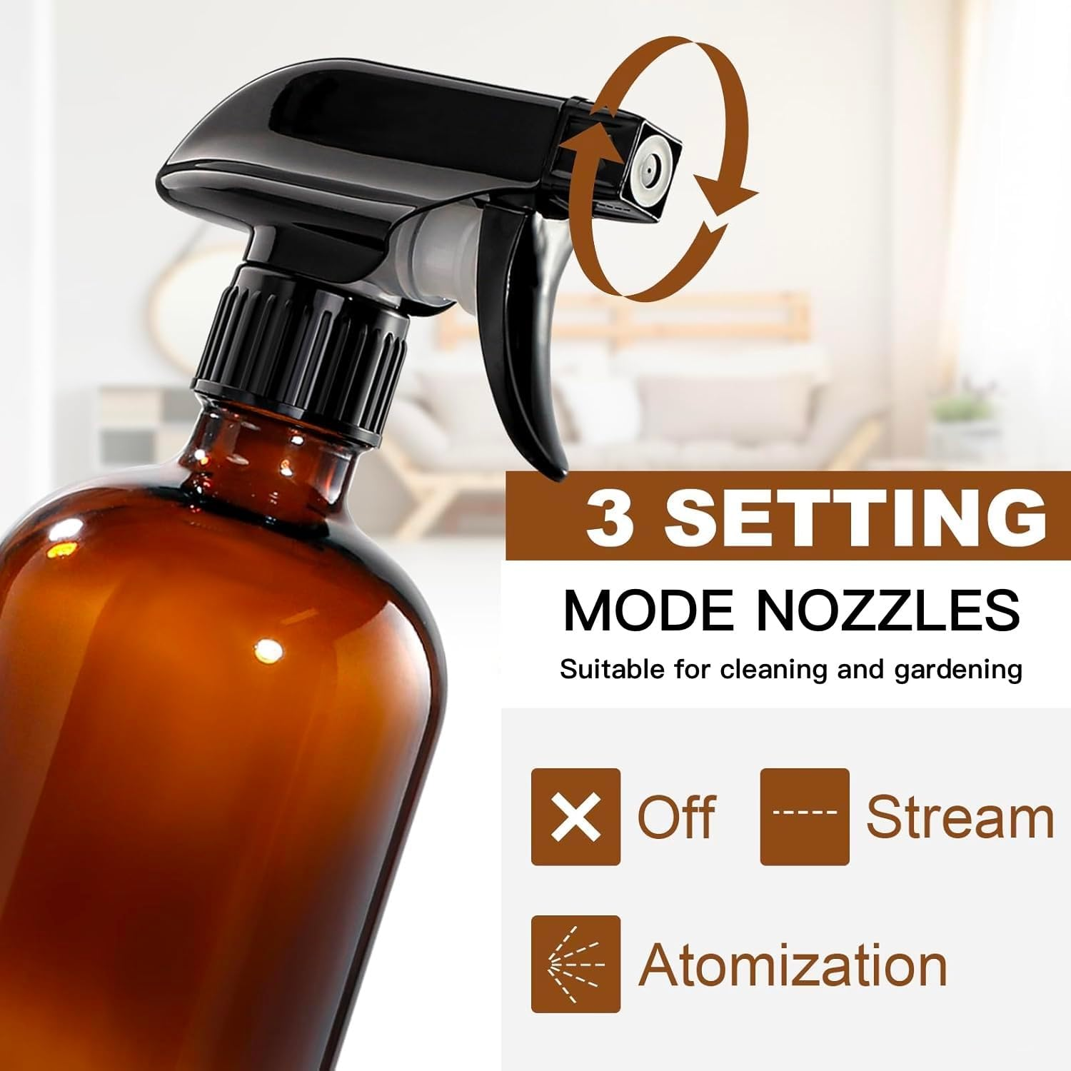 3 Pack Brown Glass Spray Bottles,Reusable Empty Cleaning Bottles for Plants, 3 Silicone Sleeves, 3Pcs Adjustable Nozzles (3) image number 1