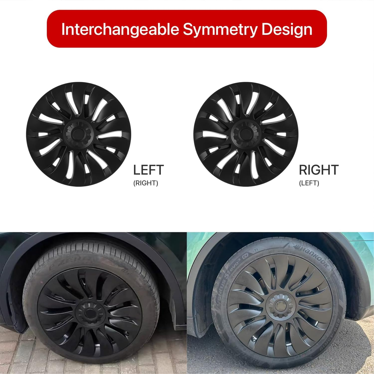 KAVANIC Fits for Tesla Model Y Wheel Cover Hubcap 19 Inch Matte Black Support Logo Symmetry Design (4 PCS) Uberturbine Style 2020-2024 Model Y Gemini Wheel Cover Replacement White KA4-MY-UT - Uberturbine Style Matt Black image number 5