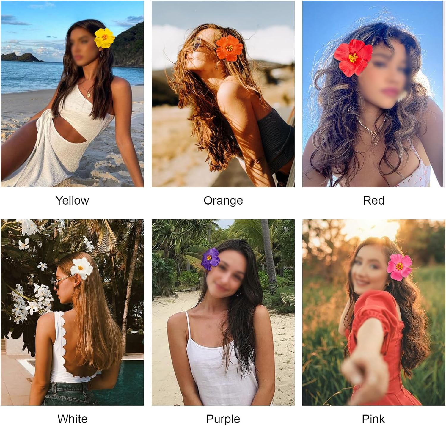 Hawaiian Flower Hair Clips for Women, 6Pcs Hibiscus Hair Clips for Thick Thin Hair, 3.5 Inch Artificial Flower Clips for Vacation Beach Party image number 1