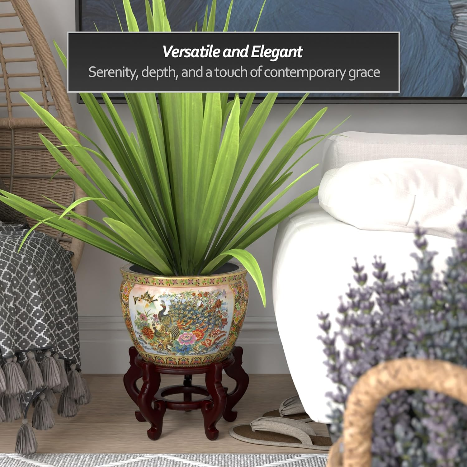 Oriental Furniture Porcelain Planter, 12", Multi image number 4