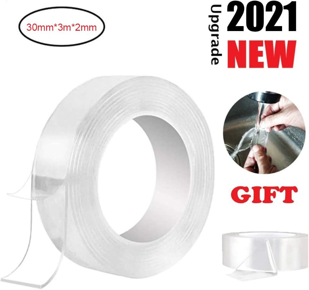 Nano Tape Roll Double Sided Adhesive Tape 30Mm*3M*2Mm Traceless Washable Nano Tape Stick Grip Gel Reusable Nano Gel Pads for Fixing Car Windowshield Glass Carpet Mats Photos Posters Household image number 5