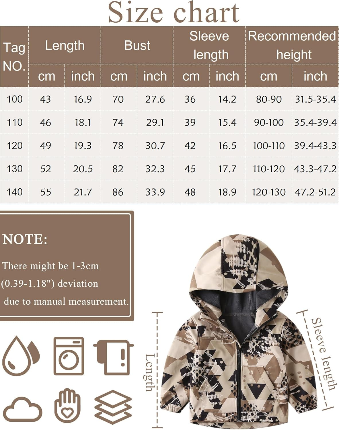 FEOYA - Toddler Kid Boys Girls Windproof Hooded Jacket with Pants Fleece Lined Waterproof Jacket Coat Trousers Child Winter Outfit Rain Suit Cute Printed Outwear 1-6 Years image number 3