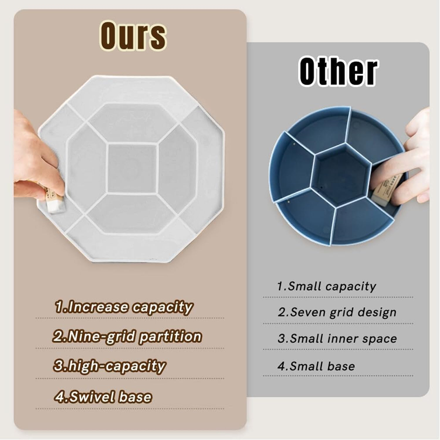 JCZD Rotating Pen Holder, Stationary Organiser, Pen Holder for Desk 9 Compartments, Upgraded Large Capacity 360&deg;Rotatable, Can Accommodate Pencils, Colored Pens, Various Stationery (Grey) image number 3