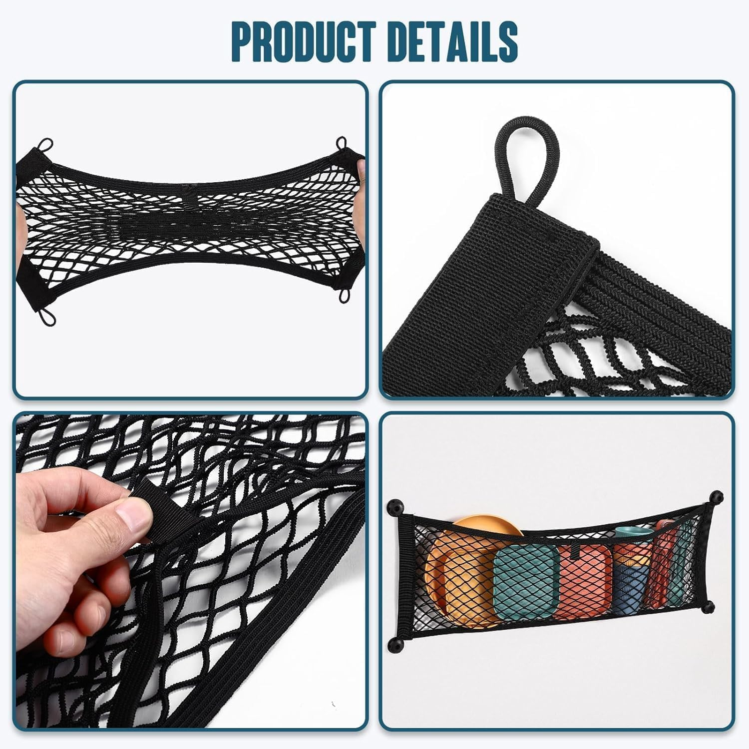 2Pcs Stretchable Elastic Automotive Cargo Nets with Mounting Screws and Hooks, Small Cargo Net Pocket Storage Mesh Net Elastic Automotive Cargo Nets Storage Pouch for Car Truck SUV image number 3