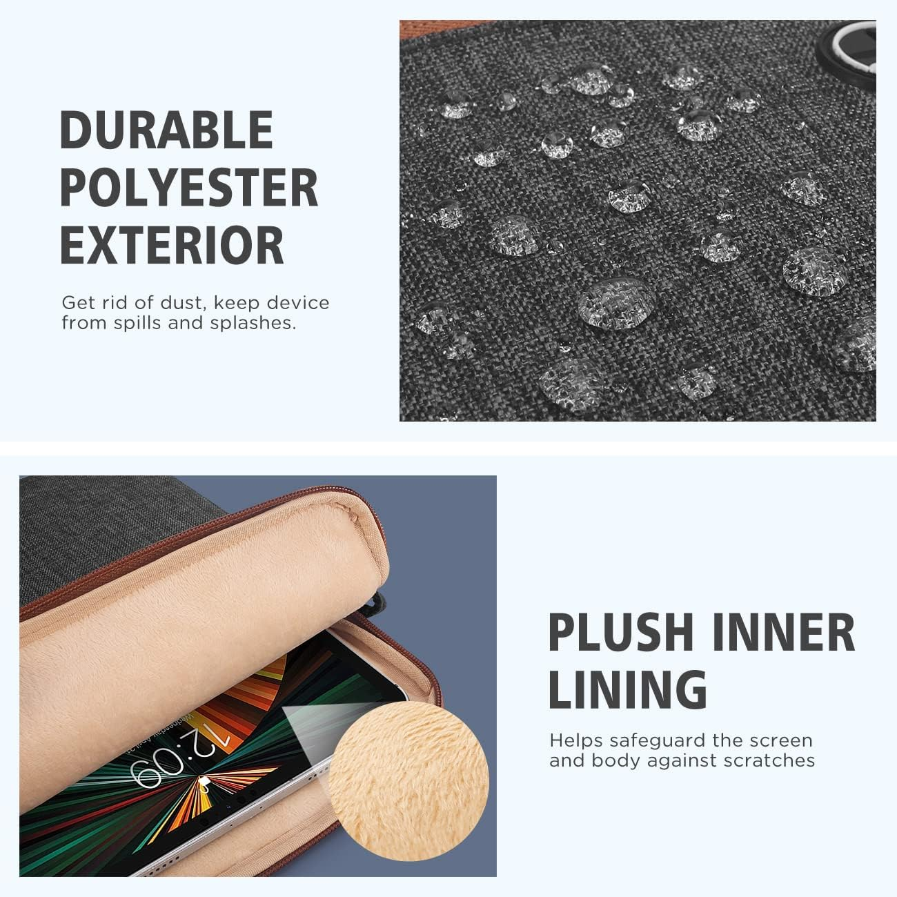 KIZUNA 10 Inch Tablet Sleeve Ipad Bag Water Resistant Shoulder Bag for 11" Ipad Pro M2/10.9" Ipad A14/10.9" Ipad Air 5/Ipad 10.9"(10 Gen)/Apple 10.2" Ipad/10.5" Surface Go 3/Galaxy Tab S6,Brown - Brown image number 2