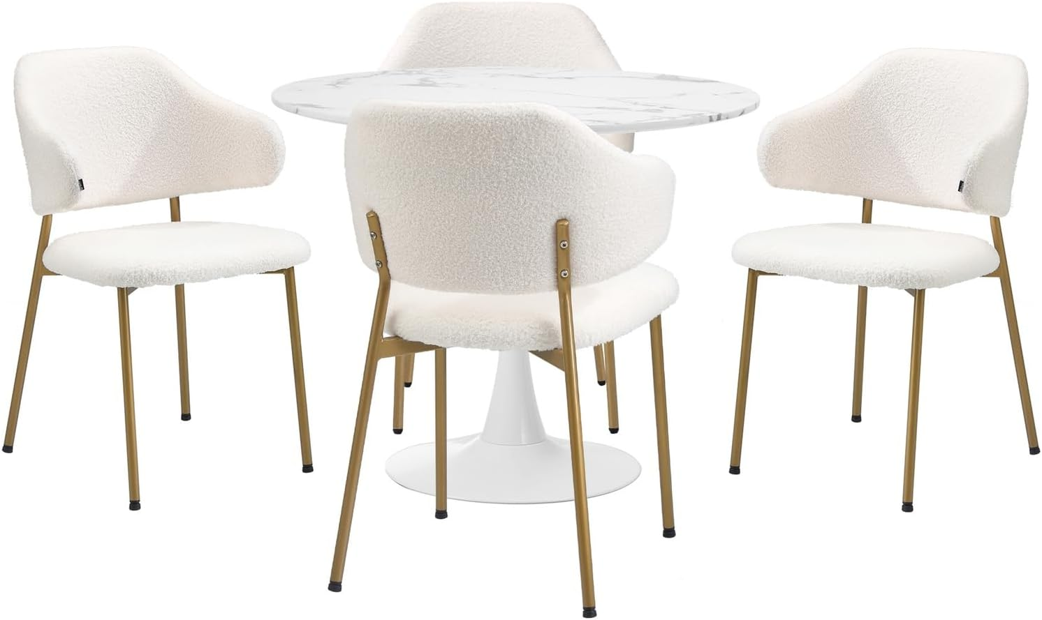 Oikiture Dining Table and Chair Set 90Cm round Table with Dining Chairs Set of 4 Sherpa Kitchen Chair White image number 4