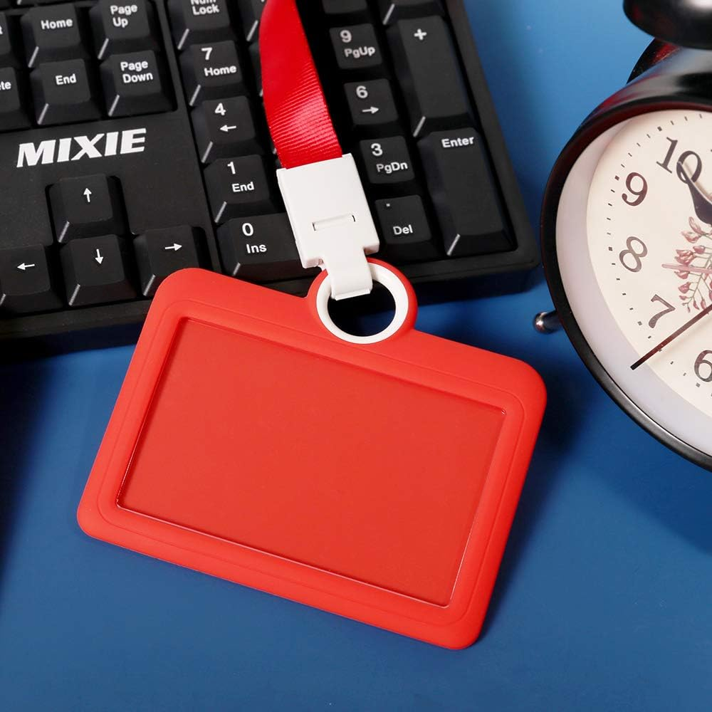 Badge Holder Silicone Horizontal ID Badge Card Holder with Lanyard Neck Strap Heavy Duty ID Card Business Card Offices Supplies image number 4