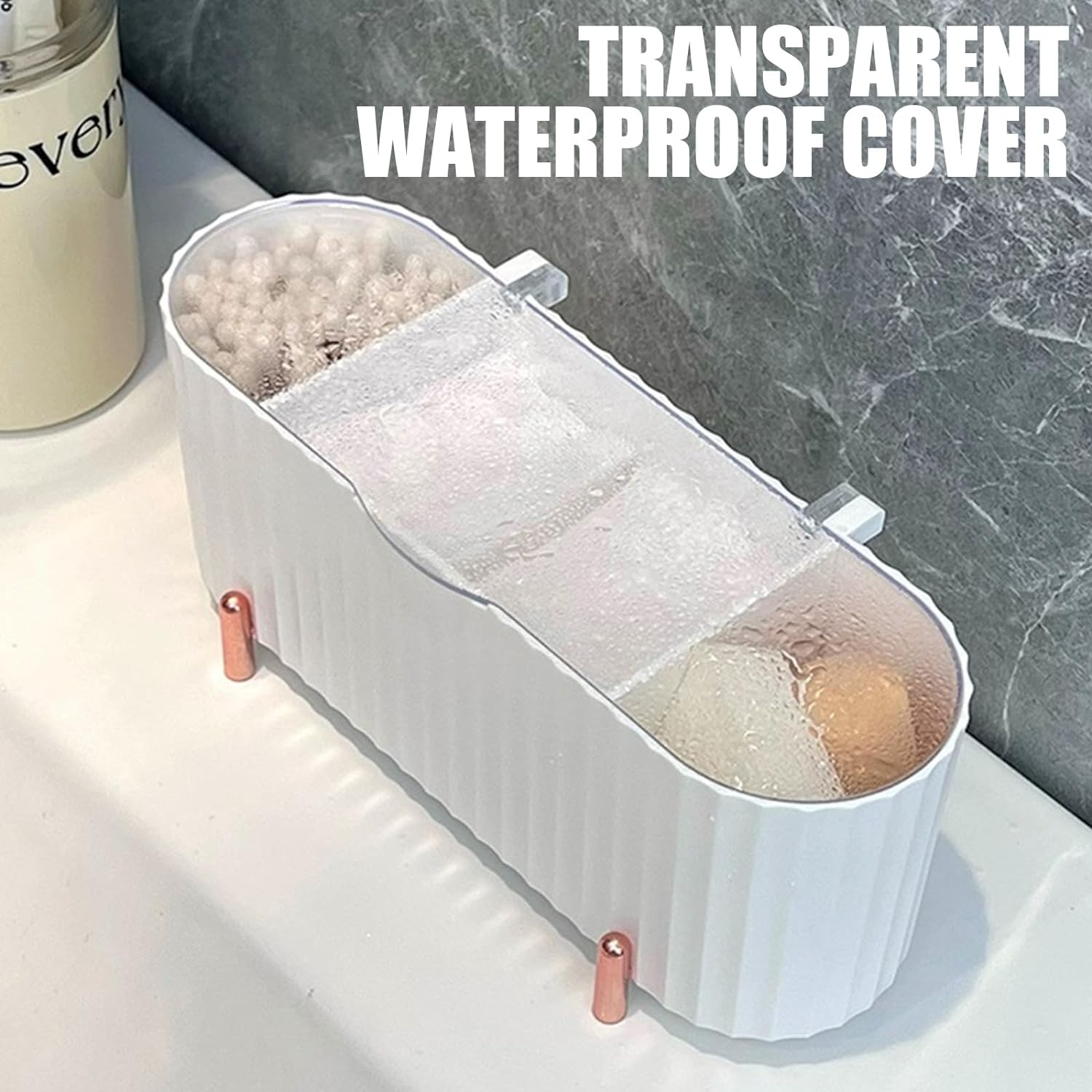 Swpeet 1 Pack 3 Grids White Plastic Separate Cotton Swabs Dispenser with Detachable Partition, Cotton Ball Holder with Clear Lid, Jar for Cotton Pads Bathroom Organizer Canisters image number 3