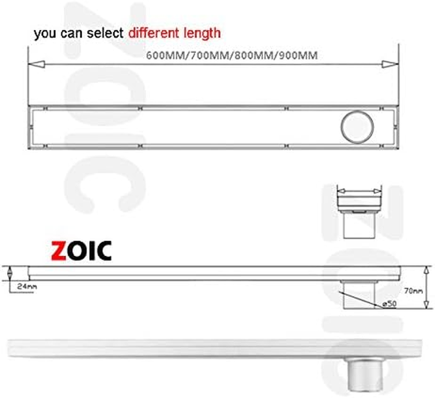 ZOIC Linear Stealth Tile Insert Floor Grate Bathroom Shower Waste Drain-304 Stainless Steel Side Outlet (700MM) image number 3