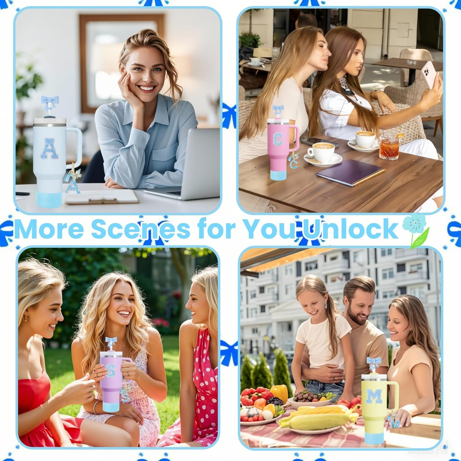 6PCS Cup Accessories Set for Stanley Cup 30Oz 40Oz Tumbler with Handle, Including Silicone Straw Topper Cover Cap and Boot, Spill Proof Stopper, Handle Charm, Initials Sticker(Blue J) - Blue B image number 4