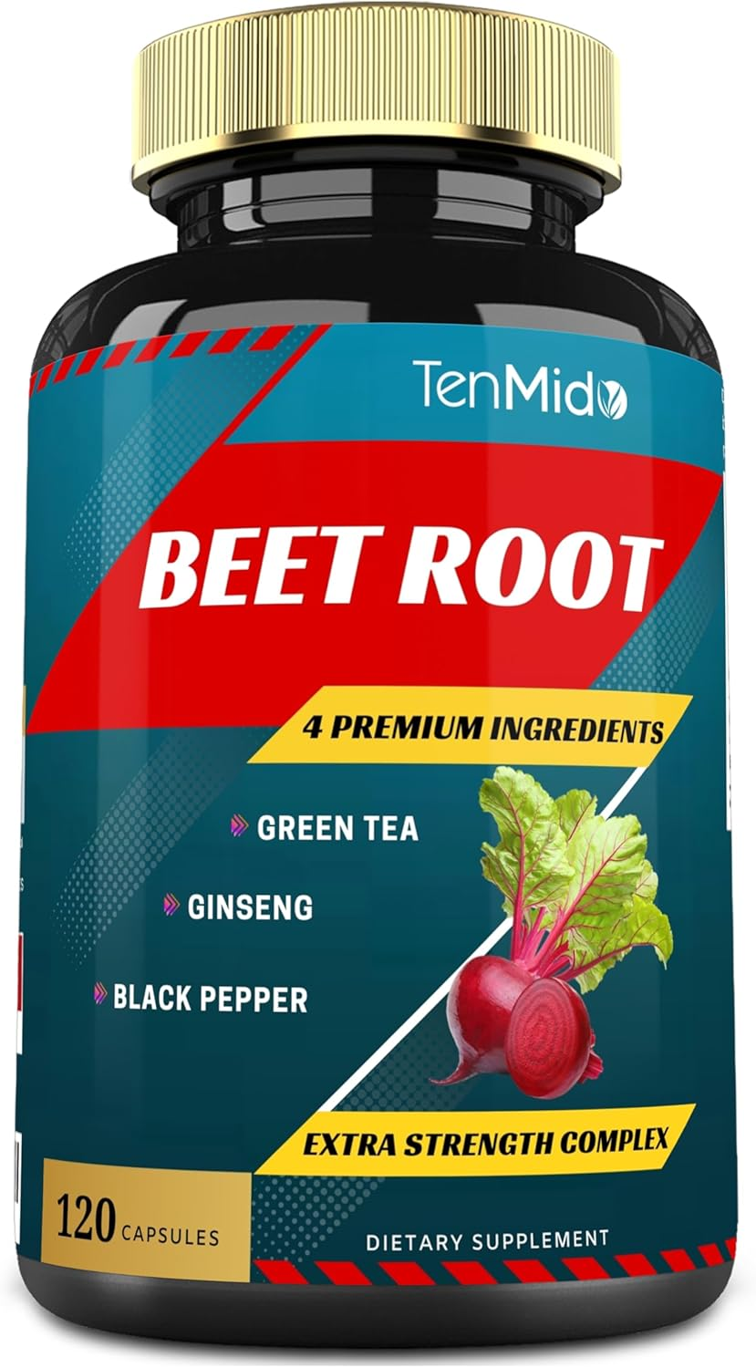 Beet Root Extract Capsules, 4 Months Supply & Green Tea, Ginseng, Black Pepper | Increased Energy, Athletic Performance Supports, Boosts Stamina | Nutritional Workout Supplements image number 2