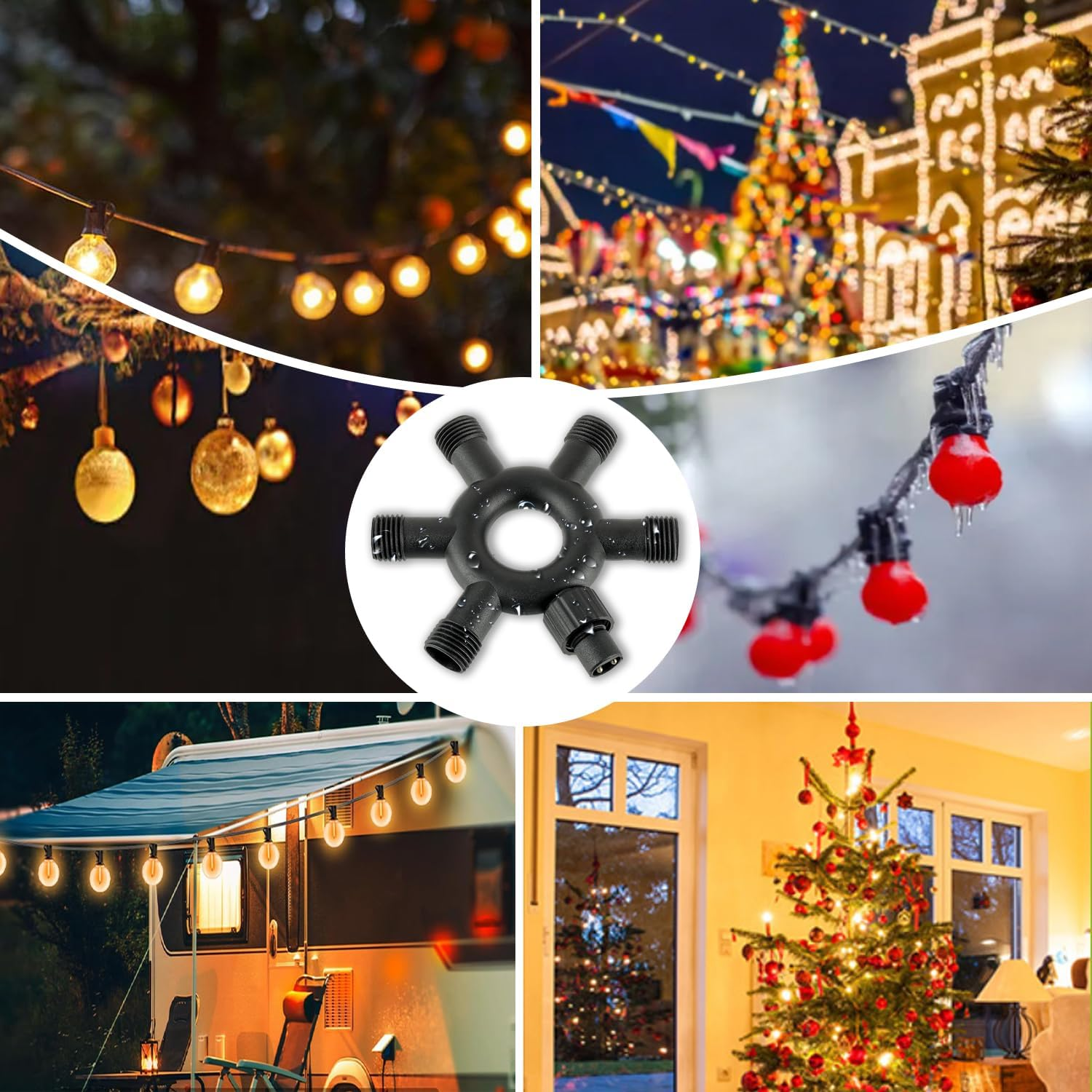 HUAREW 6 Way Connector for Outdoor String Lights, Divider Connector for Fairy Light, Waterproof Splitter Connector, Waterproof 2 Pin Separator, for Christmas String Lights, Globe Lights image number 4
