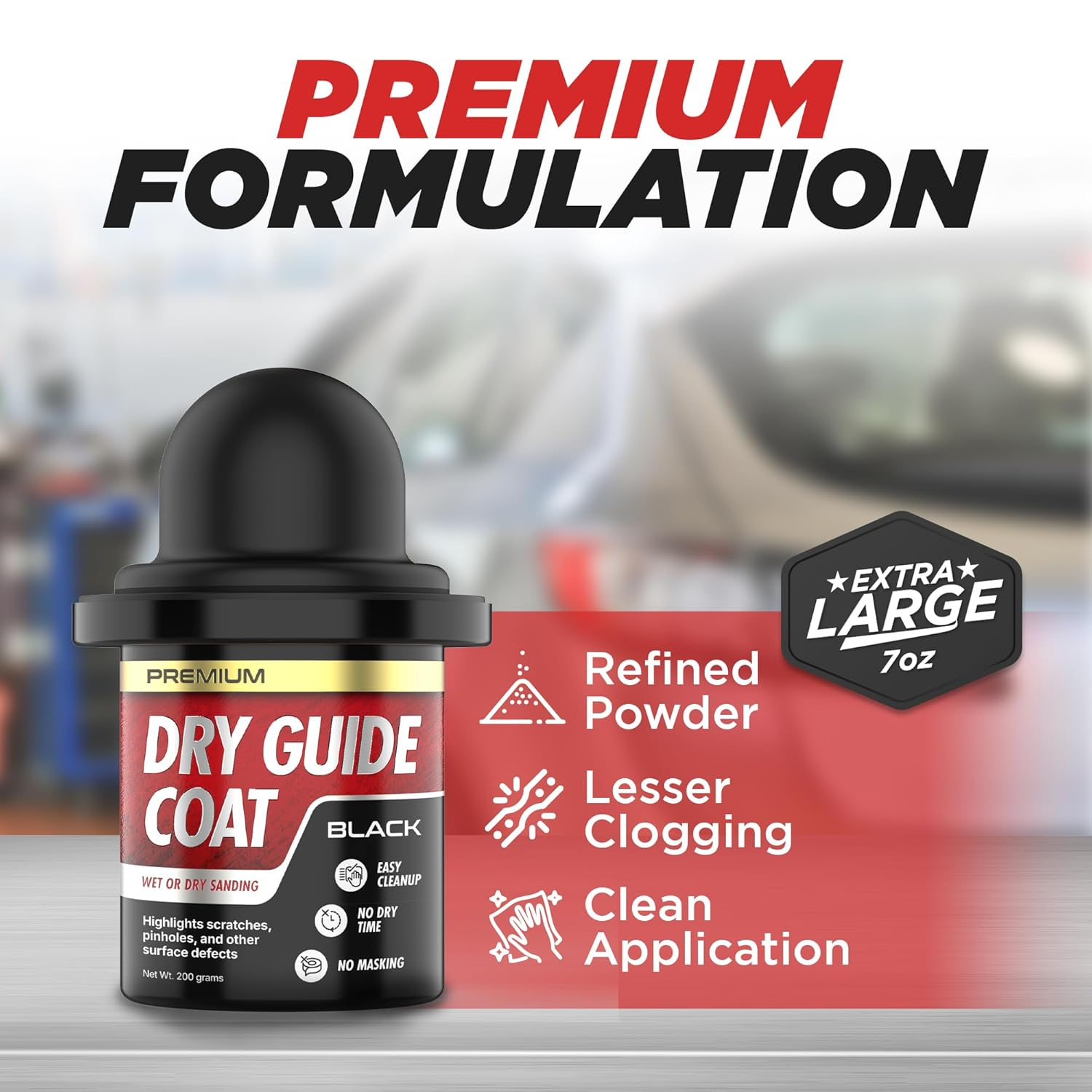 Black Dry Guide Coat Powder - Highlights Scratches, Pinholes, Low Spots & Other Defects, Extra Large Black Powder Coat for Wet & Dry Auto Body Sanding - Guide Coat Auto Body W/Nitrile Gloves 200G image number 1