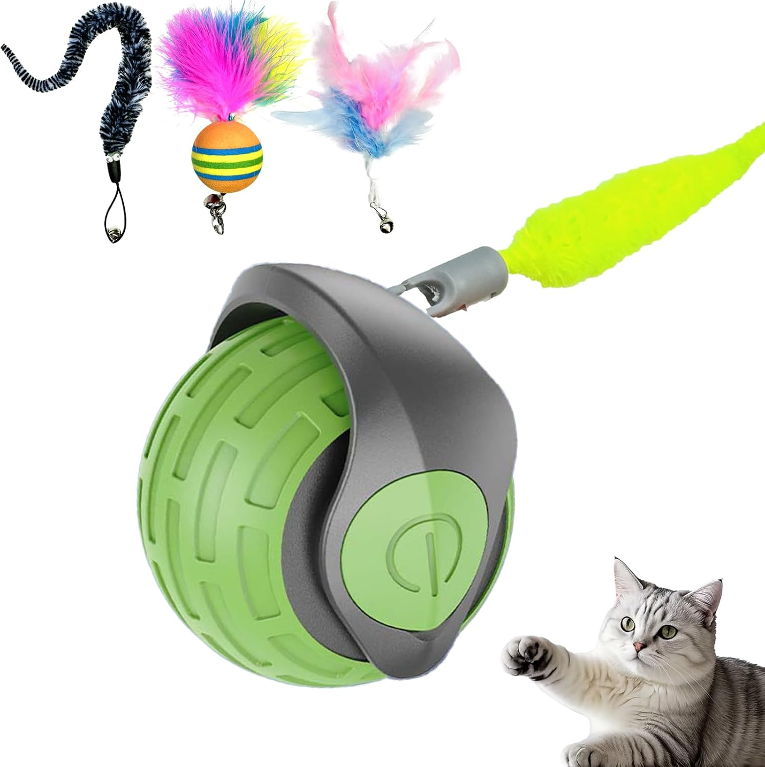 Interactive Cat Ball Toy for Indoor Cats &ndash; 2025 Upgraded Smart Rolling Ball, Adjustable Speed & Long Battery Life, Automatic Moving Cat Toy with LED Lights for Active & Playful Cats(Green)