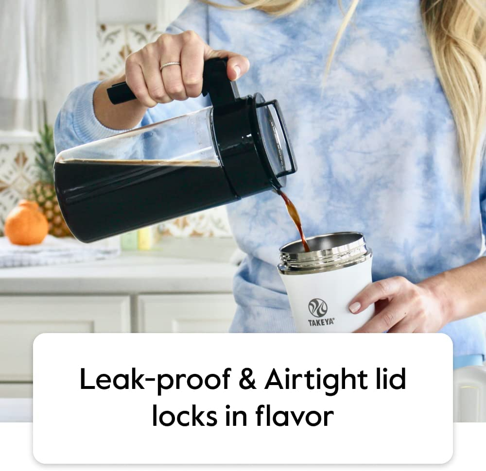 Takeya Patented Deluxe Cold Brew Coffee Maker with White Lid Airtight Pitcher, 1 Quart, White image number 7