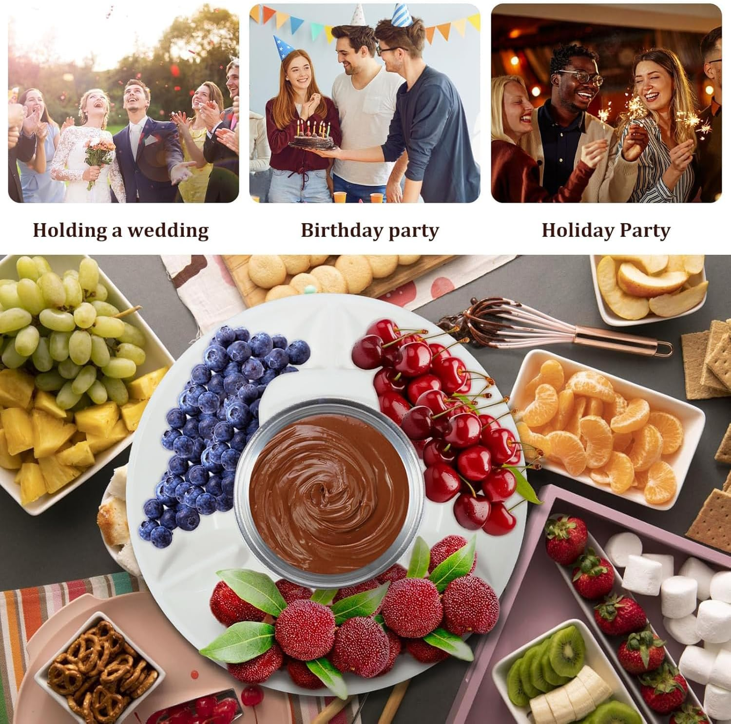 Electric Fondue Set with 4 Forks, Melting Pot for Cheese, Chocolate and Tapas, Electric Melter for Chocolate Melts, DIY Candy Maker for Dessert, Special Occasion, Birthday Party (White) image number 1