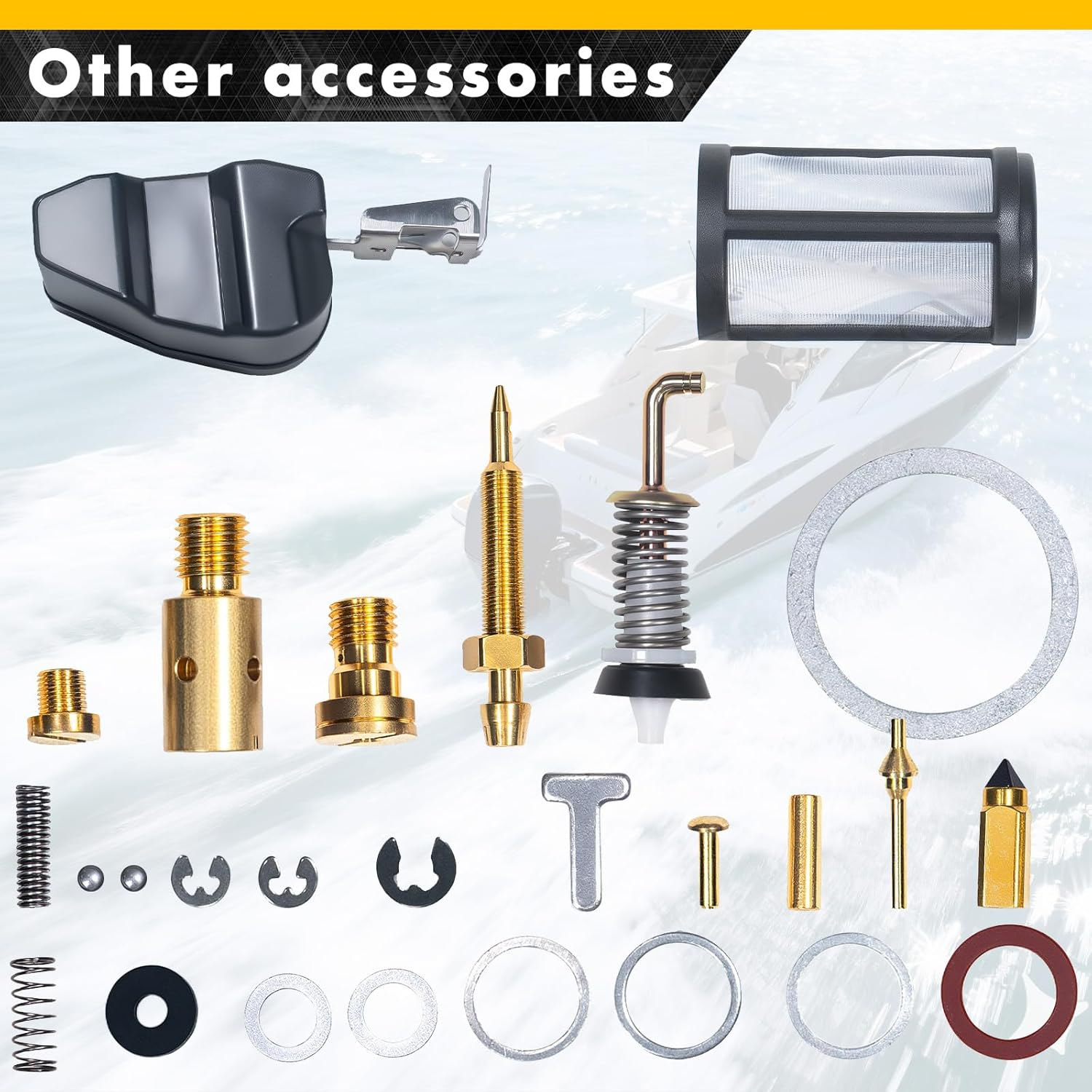 Carburetor Repair Rebuild Kit for Mercruiser Mercury Marine 3.0L 4.3L 5.0L 5.7L Mercarb 2 Barrel Rochester Replace 1389-9670A2 1389-9563A1 1389-9564A1 3302-804844002 1389-806077A2(With Float) image number 1