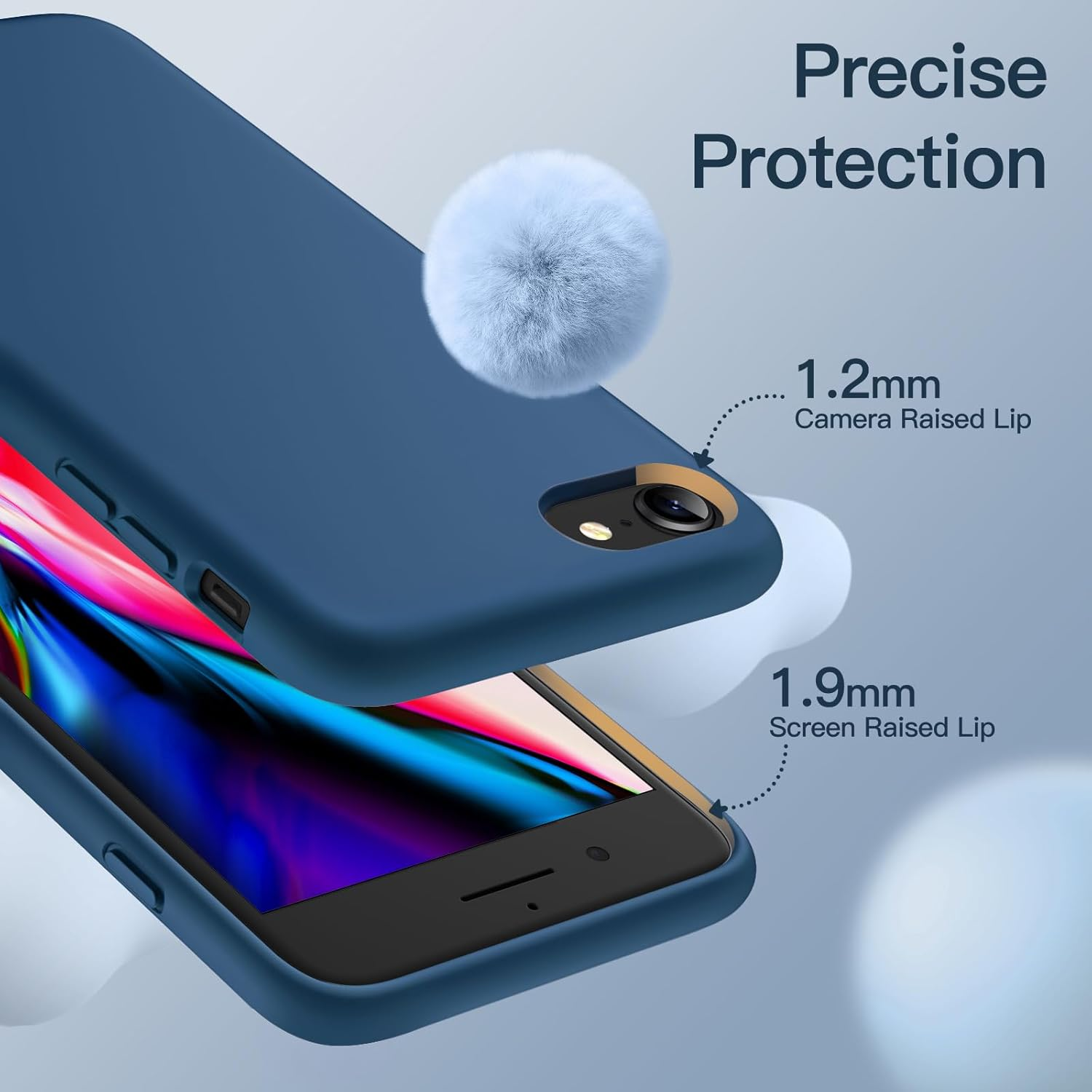 Jetech Silicone Case for Iphone SE 3/2 (2022/2020 Edition), Iphone 8 and Iphone 7, 4.7-Inch, Silky-Soft Touch Full-Body Protective Case, Shockproof Cover with Microfiber Lining (Cobalt Blue) - Black image number 3