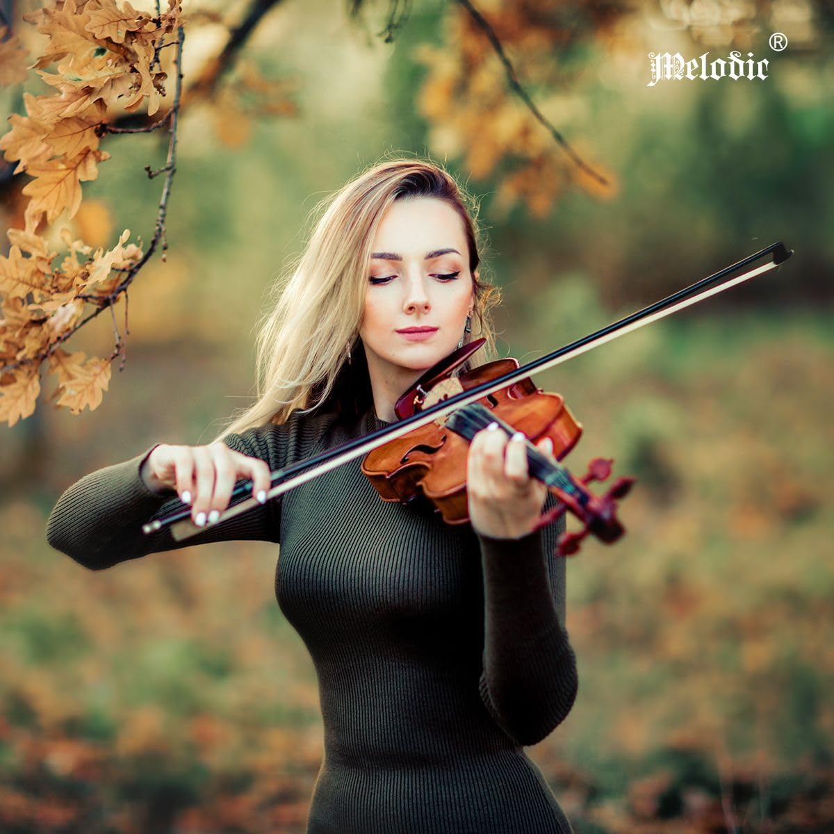 Melodic 1/4 Size Acoustic Violin Kit 4 Strings Natural Varnish Finish with Case Bow image number 3