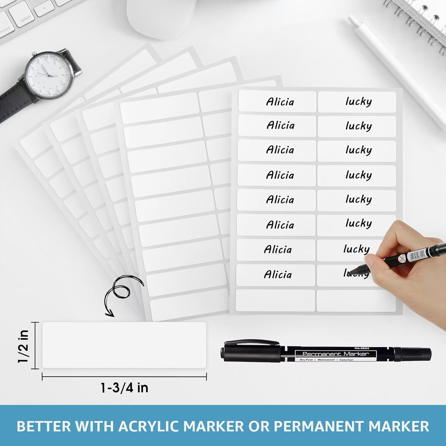 Maxgear 90 Pcs Kids No-Iron Clothing Labels, 0.5X1.75 Inch Self-Stick Fabric Tags, Washer Friendly Write-On Waterproof Name Labels for School Daycare Nursing Care image number 2