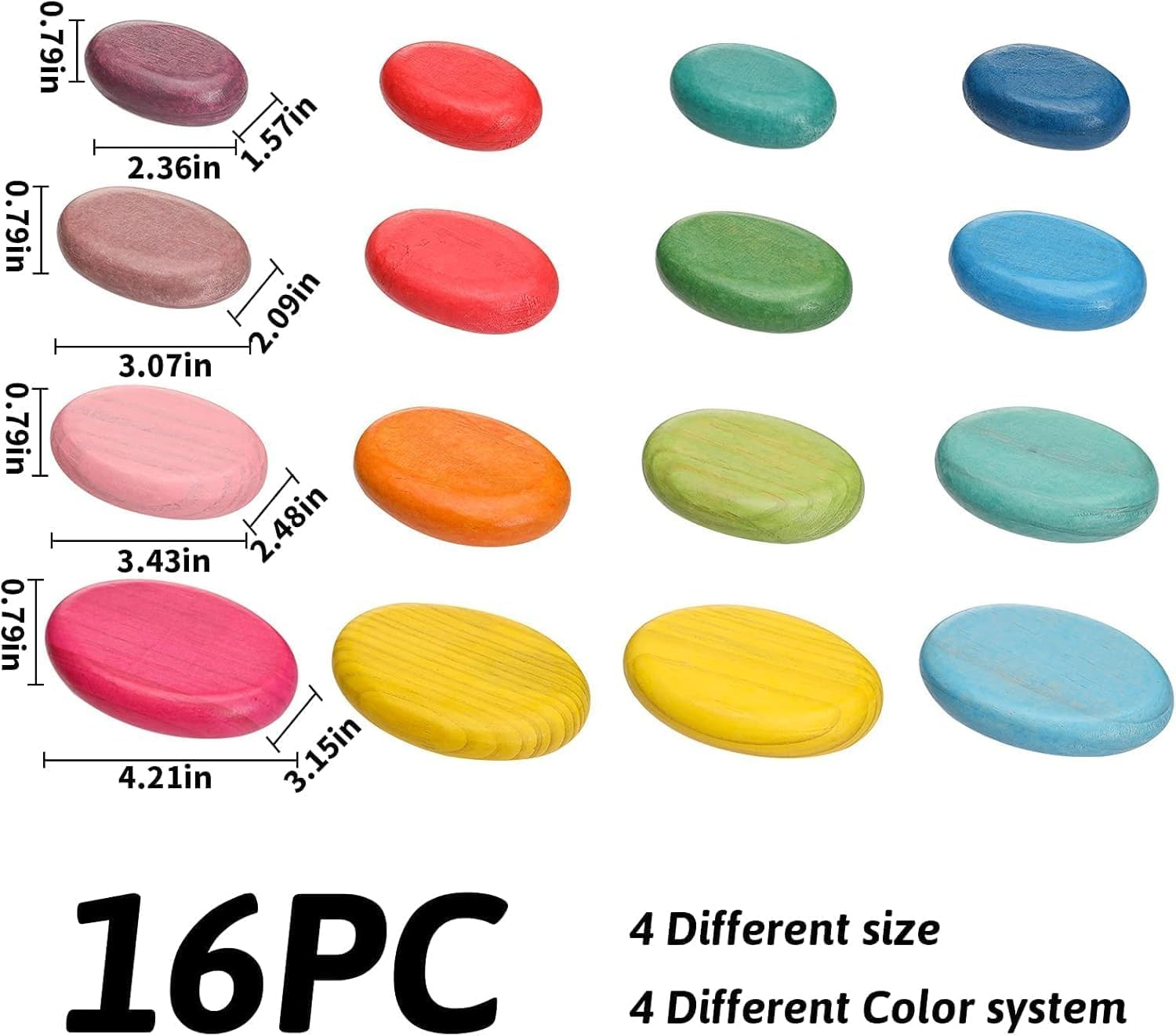 EERKEOD 16Pcs Wooden Sorting Stacking Blocks Wooden Building Blocks for Toddlers 1-3 Montessori Toys for Toddler Activities Smooth Stacking Stones for Toddlers for Kids image number 4