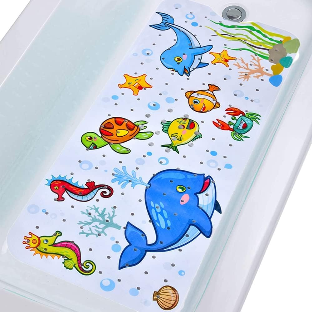 G-Sunny Baby Bath Mat for Bathtub, Non-Slip Bath Mat for Children, Extra-Long 40X16 Inch Bathroom Toddler anti Slip Shower Mat with Suction Cups & Drain Holes,Machine Washable,Whale image number 3
