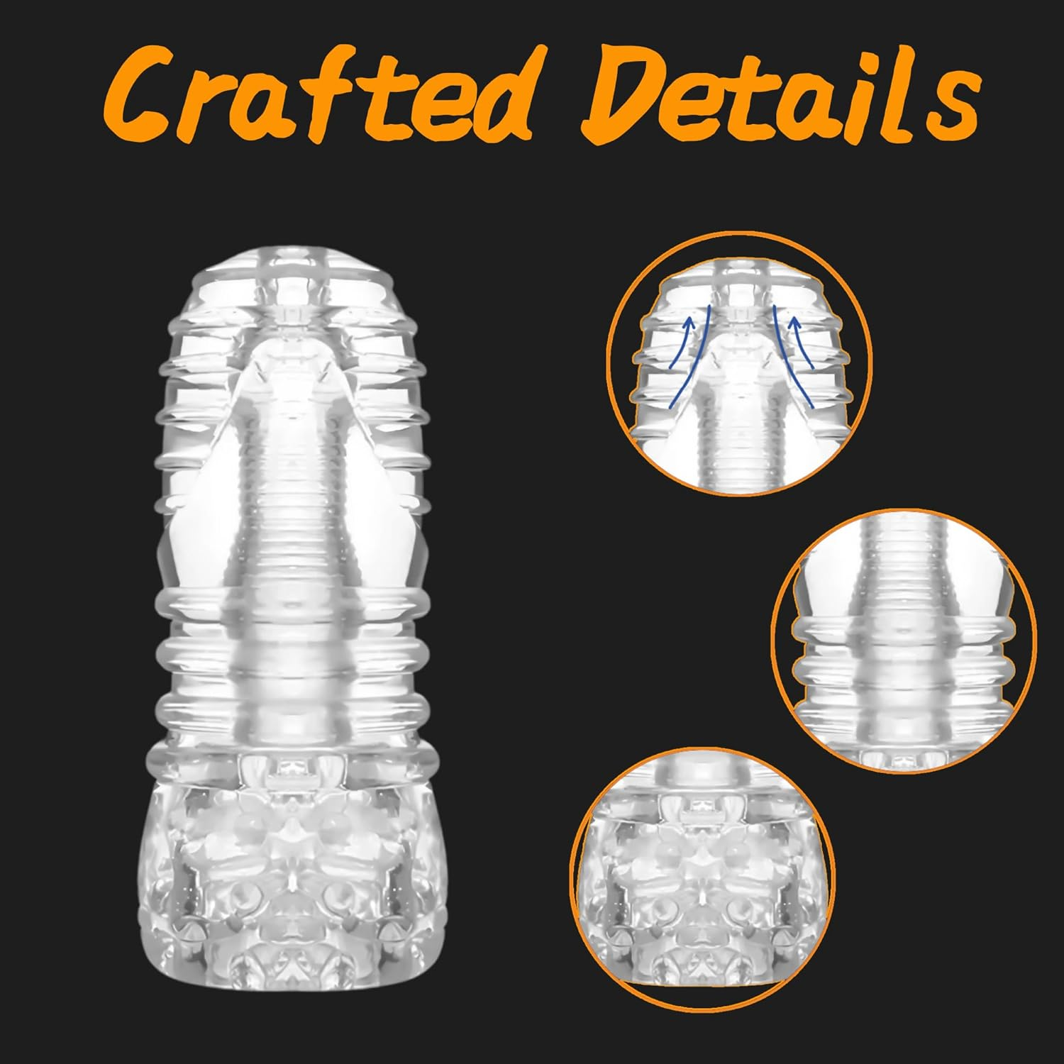 ZERKOR Transparent Male Masturbator &ndash; Manual, TPE, Dual-Ended, Soft, Realistic Textured Pussy Ass Masturbating Stroker, Masturbation Cup Sex Toy for Straight Gay Men, Blowjob and Fuck image number 3