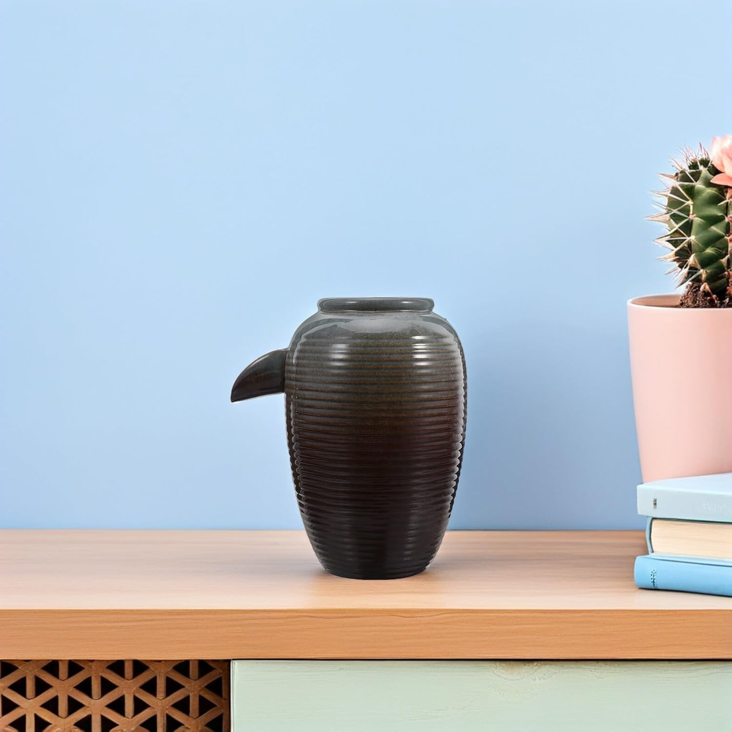 MERRYHAPY Ceramic Jar Water Fountain Spitter for Fish Outdoor Garden Decor Ancient Design Ceramic Build with Efficient Water Circulation Low Maintenance Landscape Ornament for Patio And image number 1