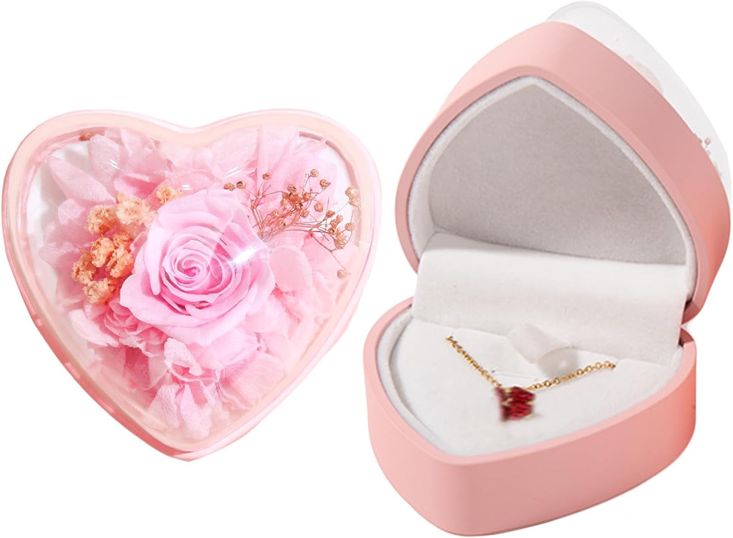 Lopsity Ring Box Pendant Box Heart Shape Jewelry Box Rose Flower Engagement Ring Box for Wedding/Engagement/Proposal/Birthday/Anniversary (Pink-Heart Pendant) image number 2