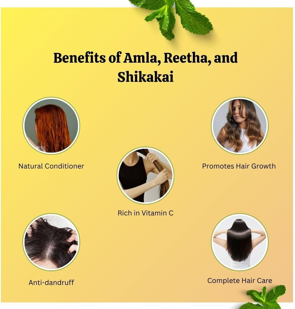 Laam Amla, Reetha, Shikakai Powder | Controls Fall, Hair Greying, Dandruff, Treats Damaged Hair & Scalp | Results in One Wash | Long, Strong & Natural Hair (3X80 G)