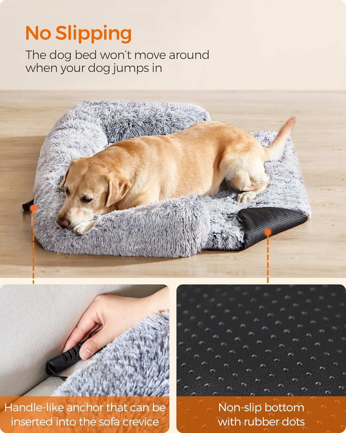 Feandrea Fluffyhug Dog Sofa Bed, Dog Sofa Cover, Calming Dog Bed, XXL, for Large Dogs, 122 X 95 X 18 Cm, Grey Ombr&eacute; PGW224G01