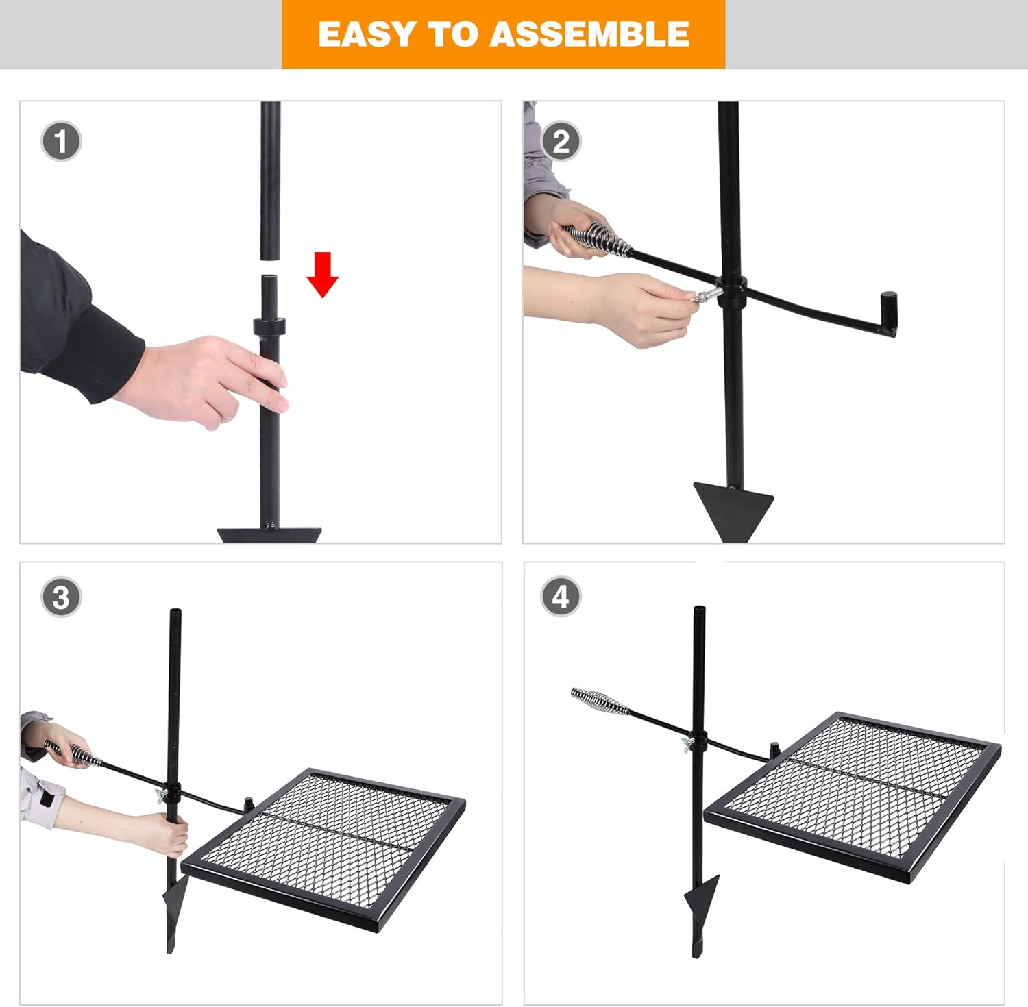 REDCAMP Swivel Campfire Grill Heavy Duty Steel Grate, over Fire Camp Grill with Carrying Bag for Outdoor Open Flame Cooking image number 6