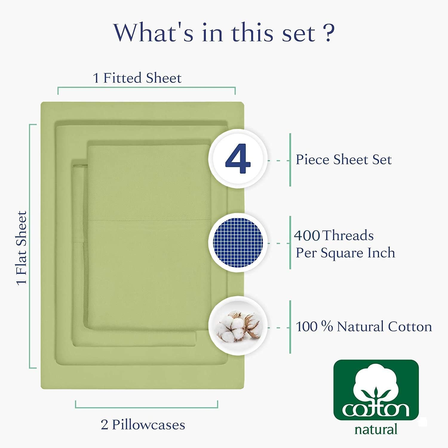 Cottington Lane 4 Piece Eastern King Size Sheet Set 76 X 80, Luxury Hotel Quality 100% Egyptian Cotton Bed Sheets with 16 Inch Deep Pocket Snug Fit Smooth Sateen Weave, Sage Solid image number 7