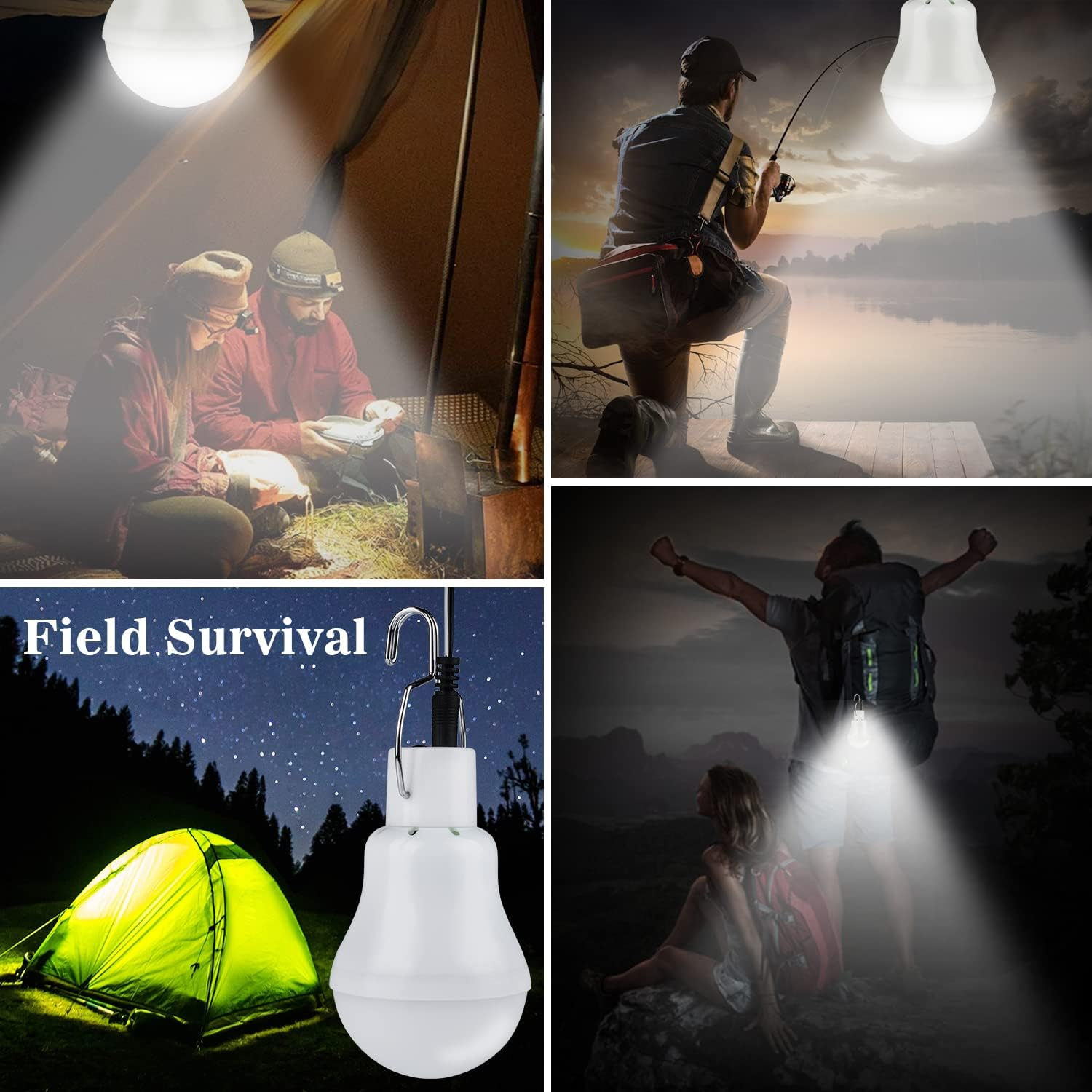 Solar Light Bulbs for Indoor Home and Chicken Coop, Outdoor Waterproof Camping Lamps for Tent, Rechargeable LED Solar Lights for Shed Night, Emergency Power Outage and Outside image number 1