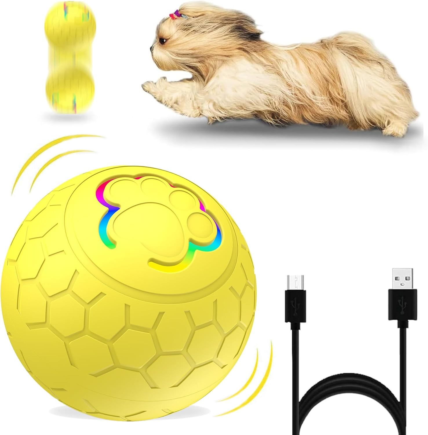 Interactive Dog Ball Toys, Active Rolling Ball for Indoor Dogs Cats with Motion Activated USB Rechargeable, Moving Bouncing Ball Pet Puzzle Toy (Pink)