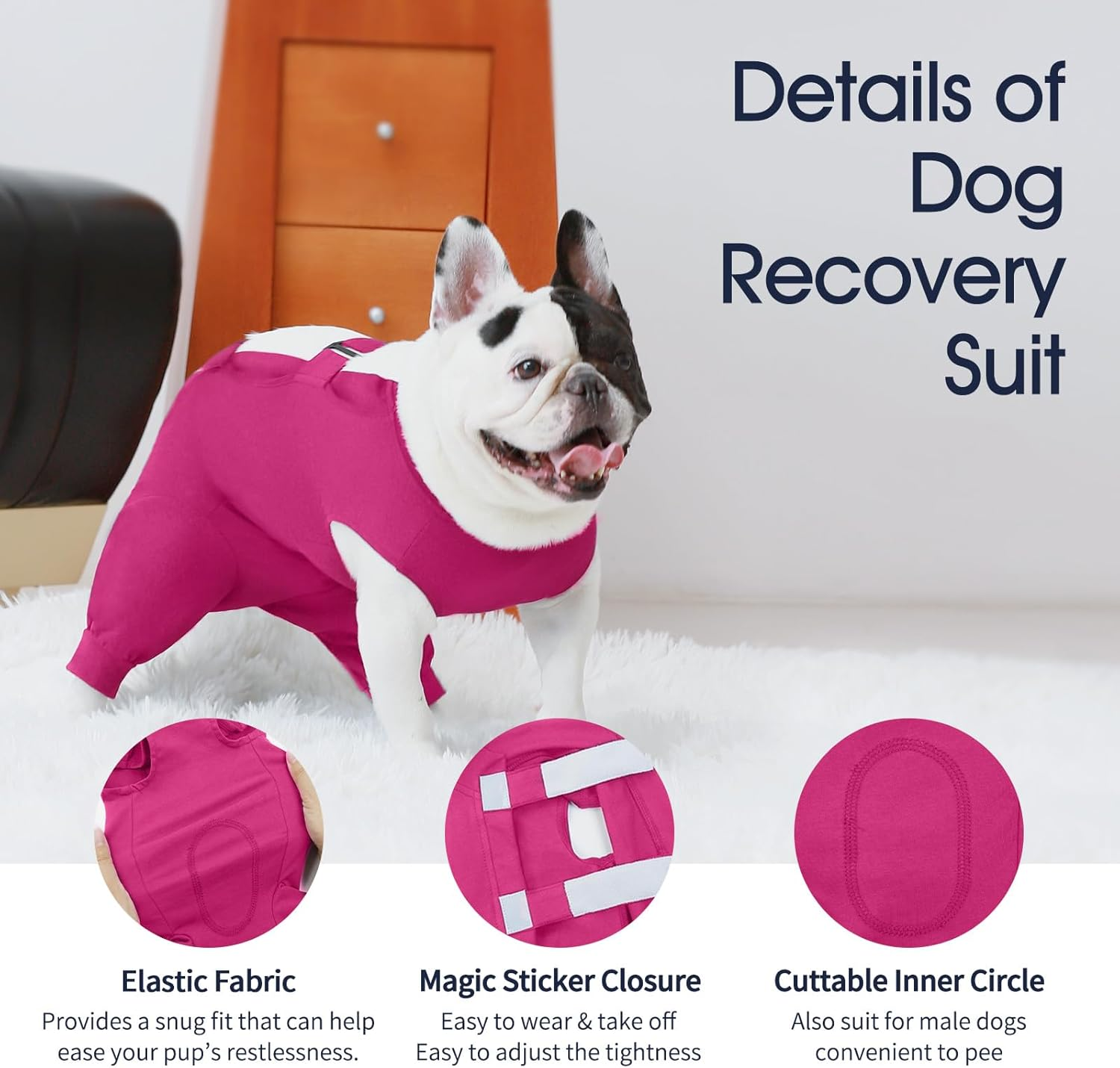 Iecoii Dog Recovery Suit - Soft Surgical Onesie for Post-Surgery Dogs, Protects Abdominal & Rear Leg Wounds, Stops Licking, L-Rosered image number 3