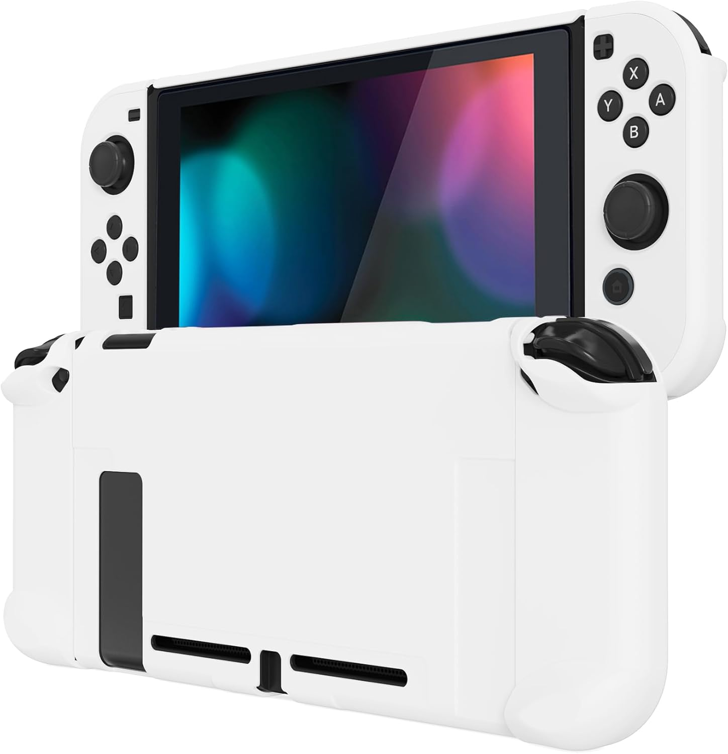 Extremerate Playvital Back Cover for Nintendo Switch Console, NS Joycon Handheld Controller Separable Protector Hard Shell, Customized Dockable Protective Case for Nintendo Switch - White