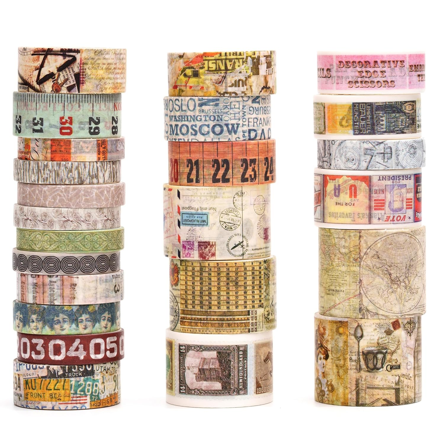 Vintage Washi Tape Set - 24 Rolls Arts Adhesive Tapes Assorted Retro Decorative Masking Tape Sets for Craft, Kids, Scrapbook, DIY, Gift Wrapping (1-Renaissance Dreams)