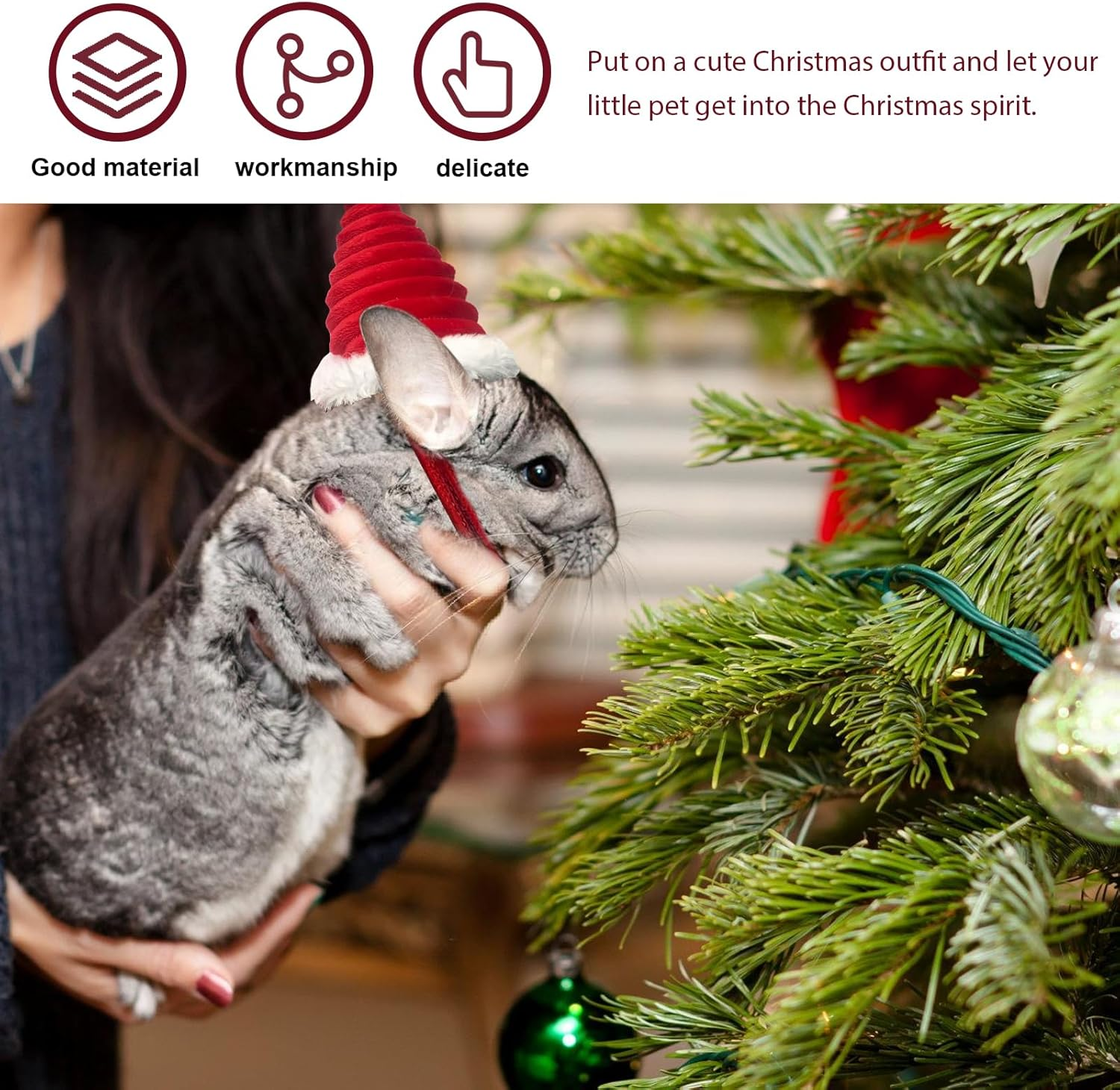 Pet Christmas Hat, Pack of 2 Mini Christmas Hat for Pets, Cat Christmas Hat, Adjustable Christmas Hat, Christmas Pet Costume, Christmas Costume for Dogs, Cats, Hamsters, Bunny image number 5