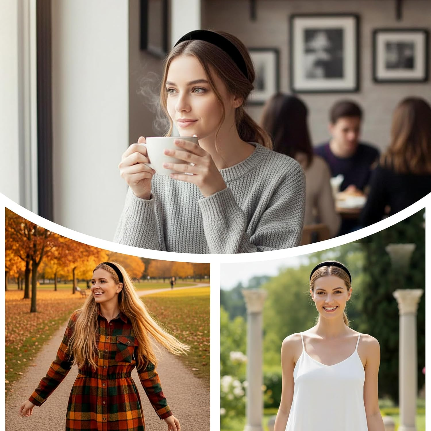 LXUEJIE Pack of 4 Women'S Black Velvet Headbands, Wide Headband, Vintage Hair Band, Simple Hair Bands, Velvet Fabric Headbands, Fashion Hair Accessories for Girls, Women, Everyday (4 Pieces) image number 2