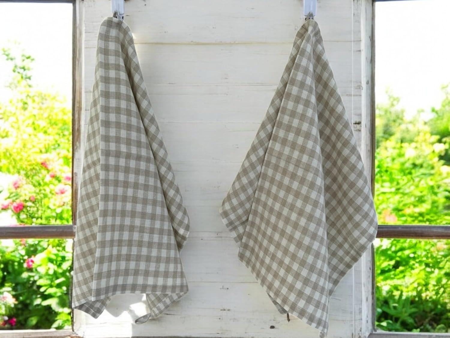 Eight Owls Stonewashed Linen Kitchen Dish Towels - 20 X 27 Inch &ndash; 100% Pure Linen Tea Towel/Hand Towel - Set of 2 (Natural Check) image number 3