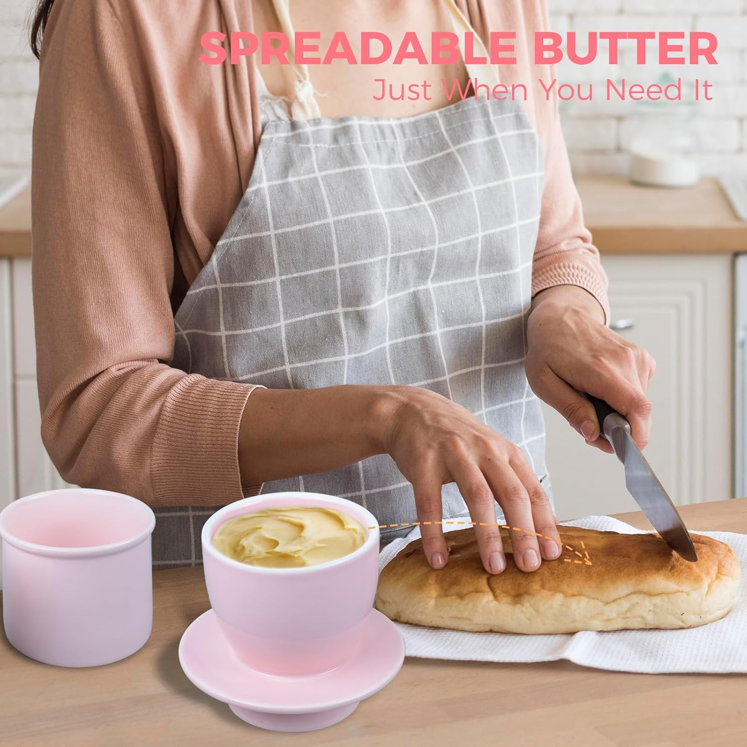 Butter Dish with Lid Vintage French Butter Crock French Butter for Countertop Soft Spreadable Butter Storagdishwasher Safe Pink image number 3