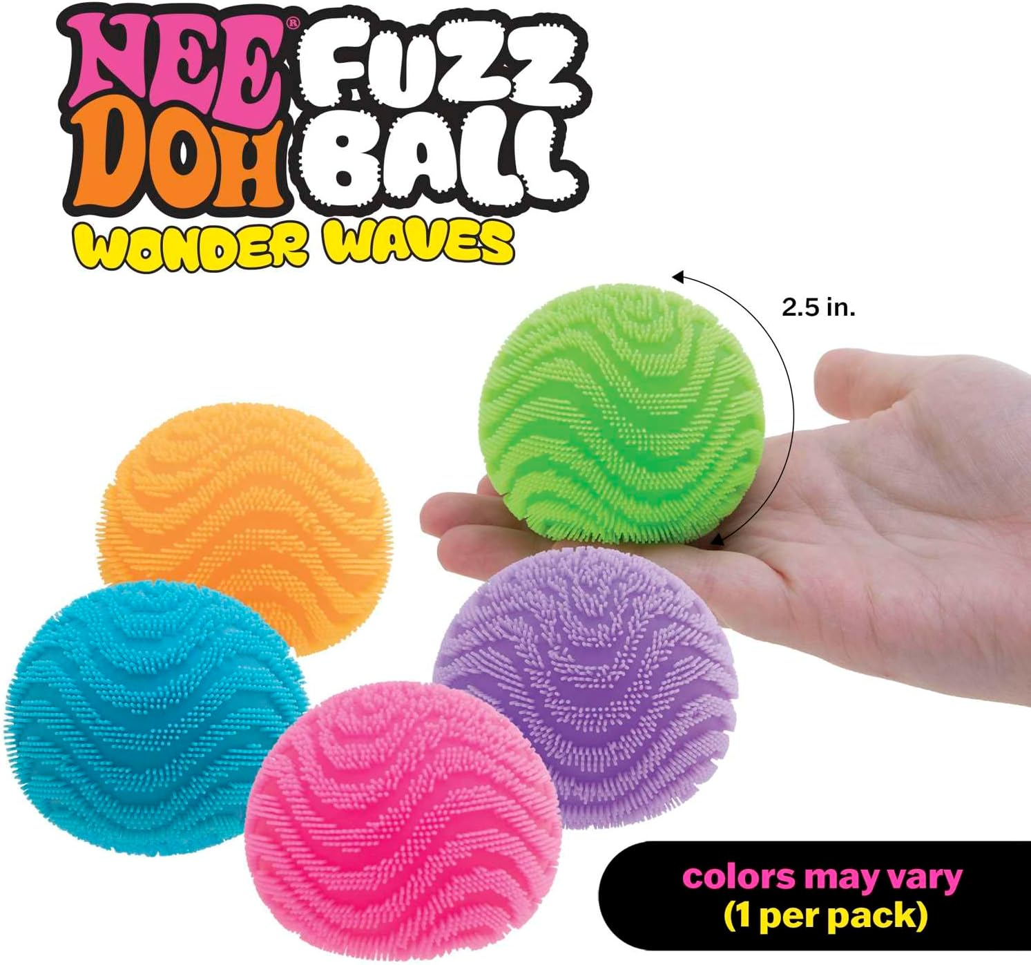 Needoh Fuzz Ball Wonder Waves - Ultra-Soft Squishy Stress Toy with Wavy Texture, Velvet Squeeze & Cloud-Like Feel, Assorted Colours (Pink, Purple, Blue, Green, Orange), 6.35Cm Diameter, Ages 3+ image number 2