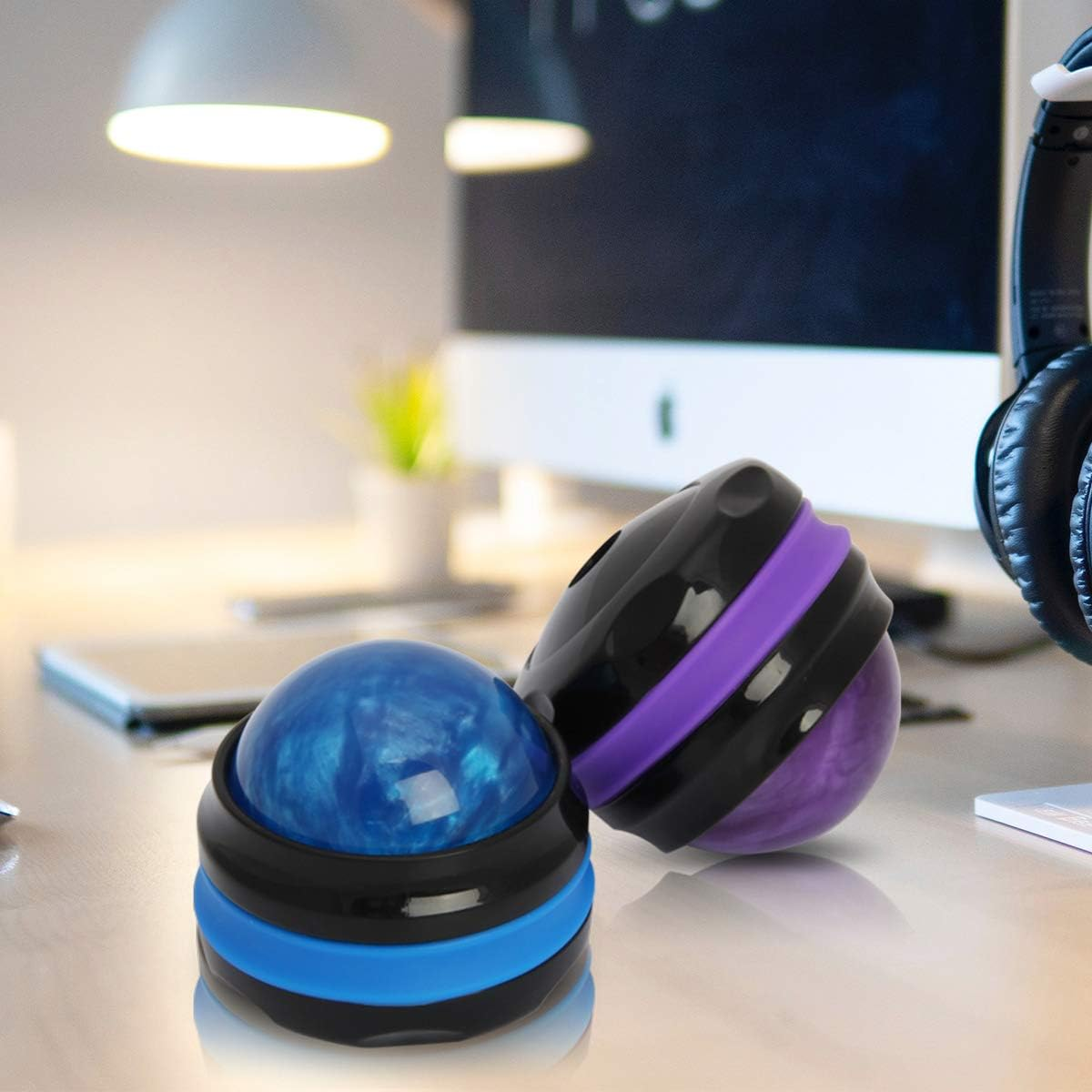 Coolrunner Massage Ball, Manual Roller Massager, 2-Pack Handheld Self Massage Therapy and Relax Full Body Tools for Sore Muscles, Shoulders, Neck, Arms, Legs, Back, Foot, Body(Blue&Purple) - Blue image number 6