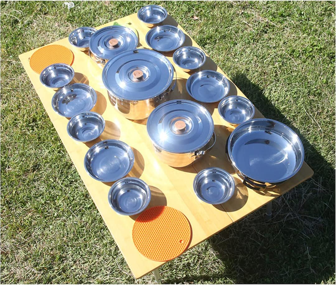 CAMPINGMOON Stainless Steel Outdoor Camping Nesting Mess Kit Cookware Set Pots Pans with Storage Carrying Bag image number 4