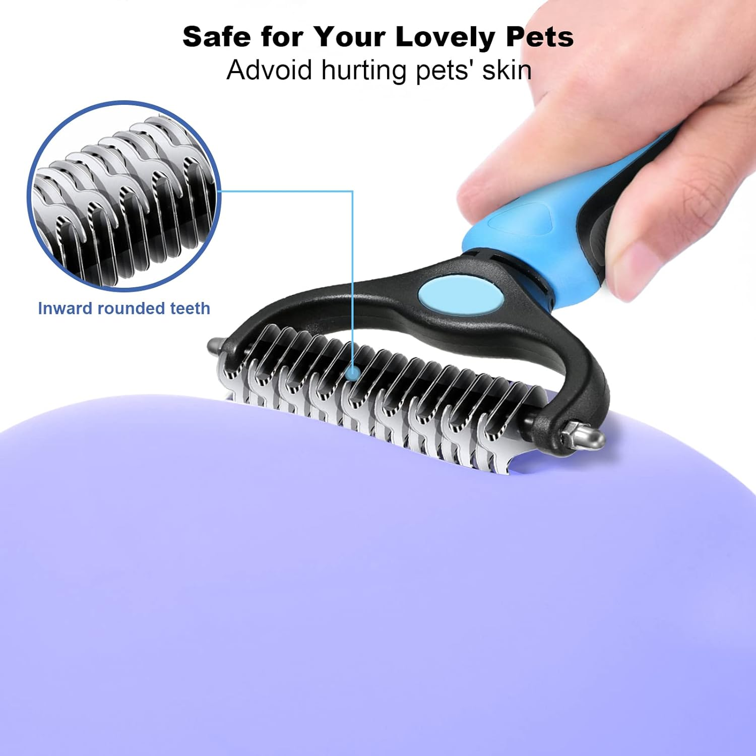 Sebtle Pet Grooming Brush, Double Sided Shedding and Dematting Undercoat Rake Comb, Deshedding Pet Brush for Dogs Cats Removes Knots & Tangles (Azure with a Comb) image number 2
