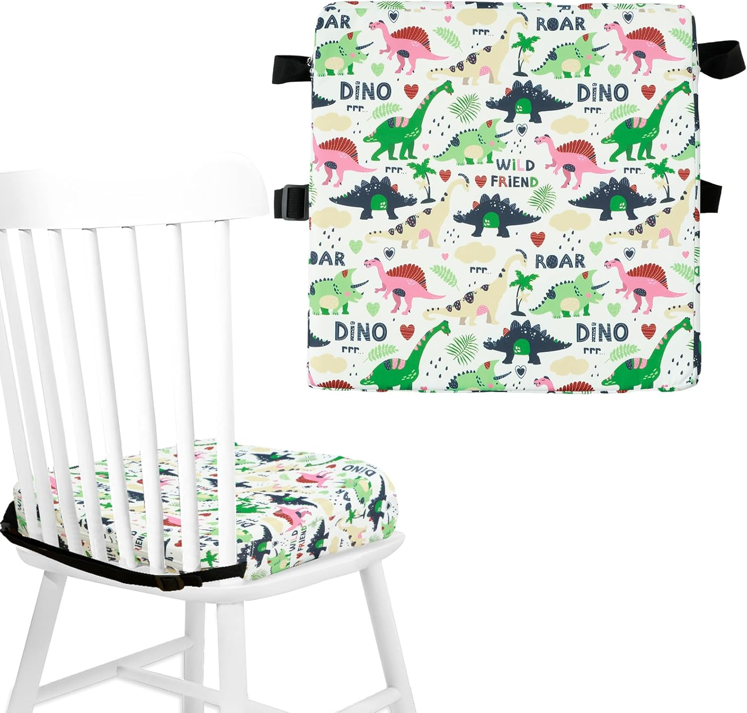 Toddler Booster Seat for Dining Table, Portable Booster Seat with Adjustable Safety Belt and Fastening Strap, Non-Slip Bottom Increasing Booster Cushion for Travel Home Toddler (Blue)