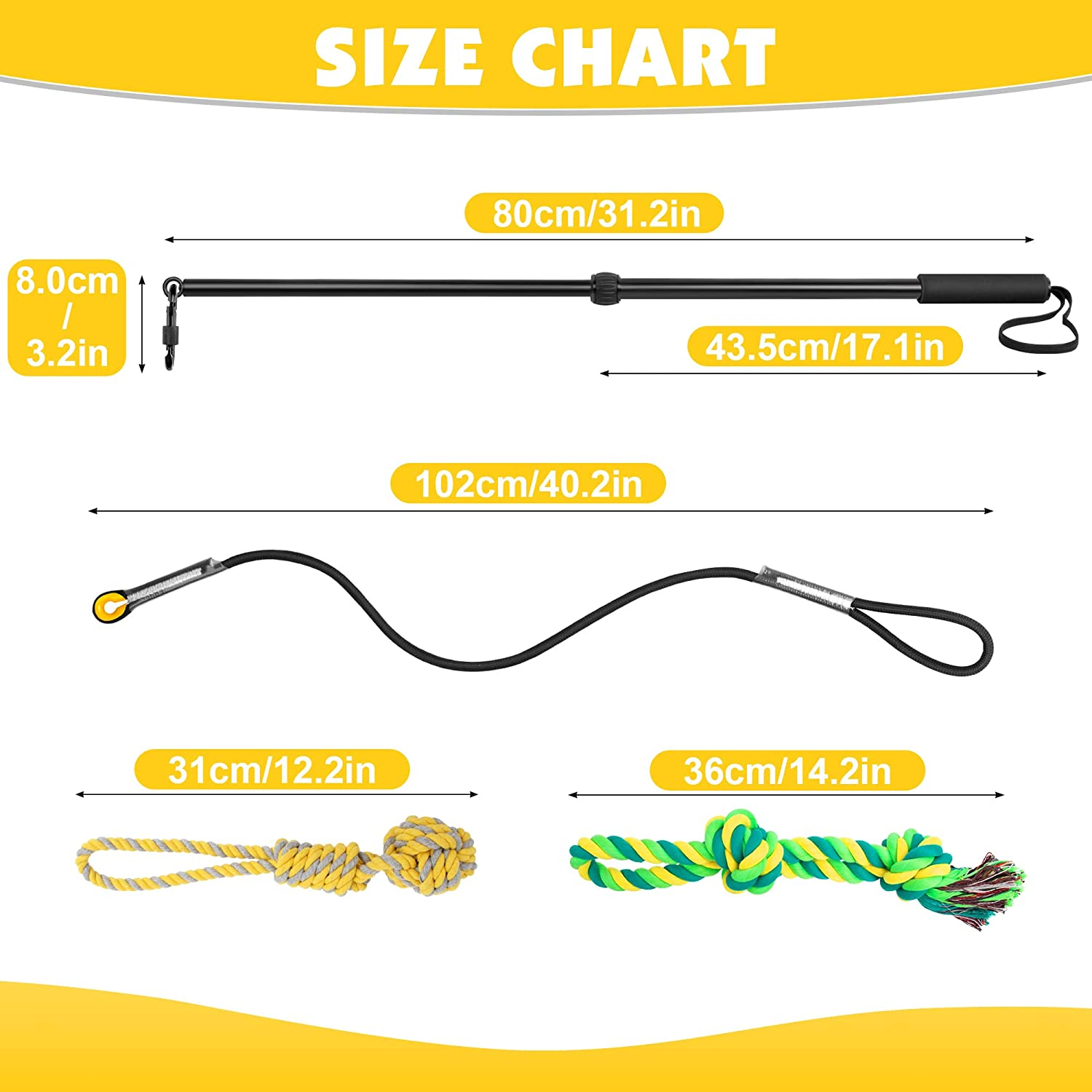 Ycozy Dog Flirt Pole Upgraded 80Cm Retractable Interactive Dog Rope Toys Tough Dog Teaser Wand for Puppy/Large Dogs Tug of War Dog Toy for Outdoor Training image number 6