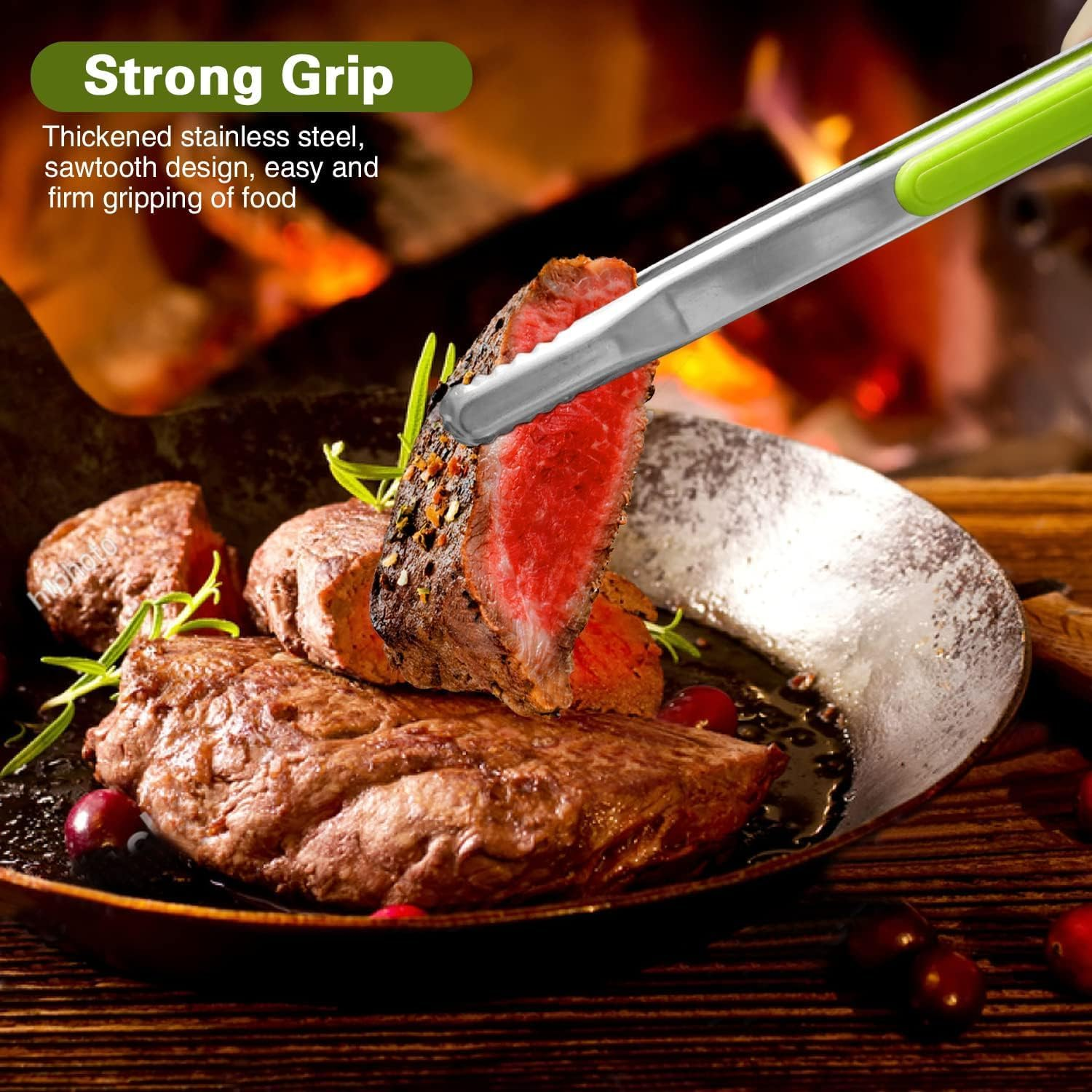 4Pcs Stainless Steel Kitchen Tongs, Metal Food Tongs with Non-Slip Comfort Grip, Non-Stick Cooking Tongs Grill Tongs for Barbecue Grilling (Green+Blue+Orange+Black, One Size) image number 1