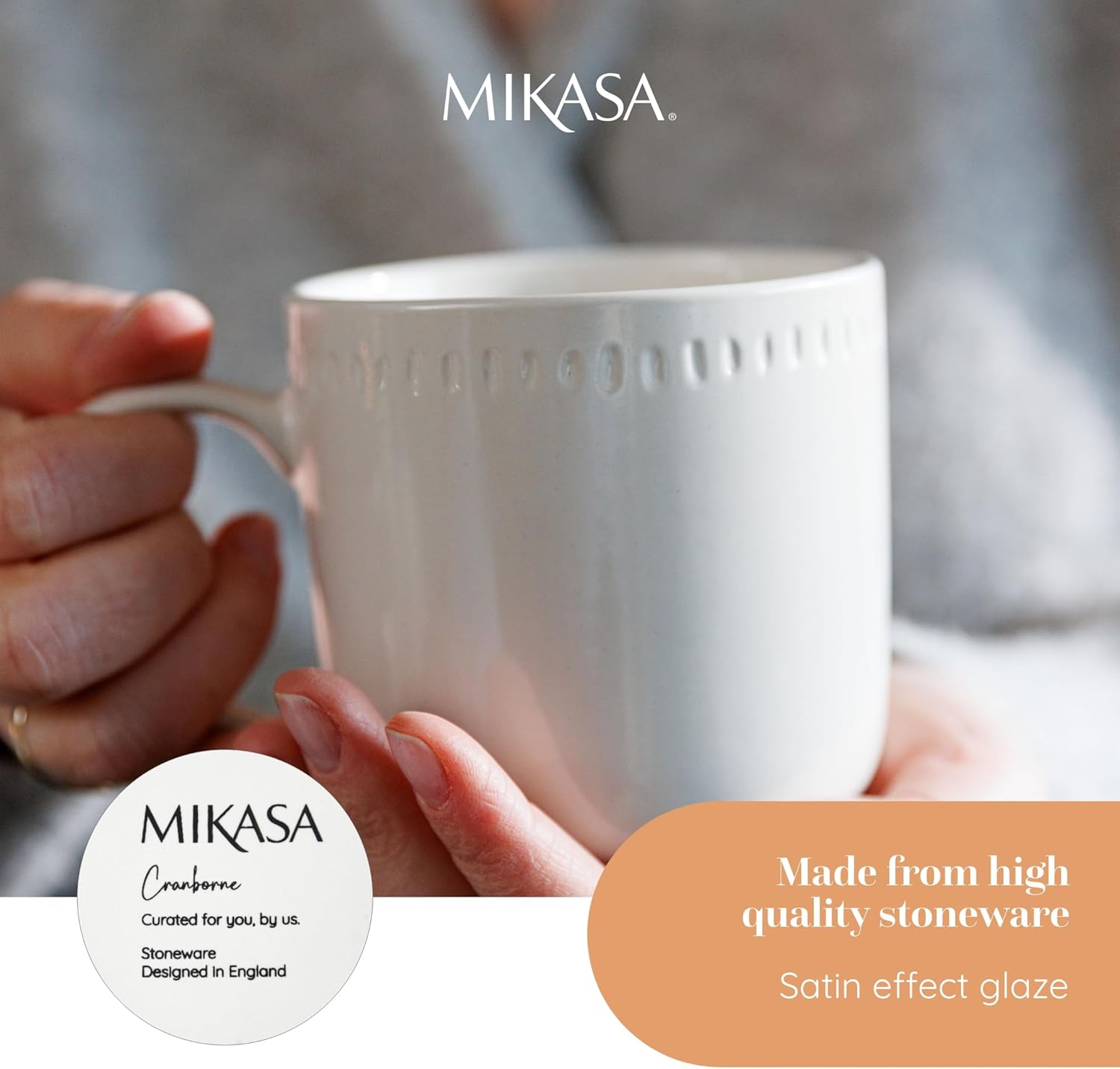 Mikasa Cranborne Stoneware Mug Set, Cream, 320 Ml Capacity (4 Pieces) image number 1